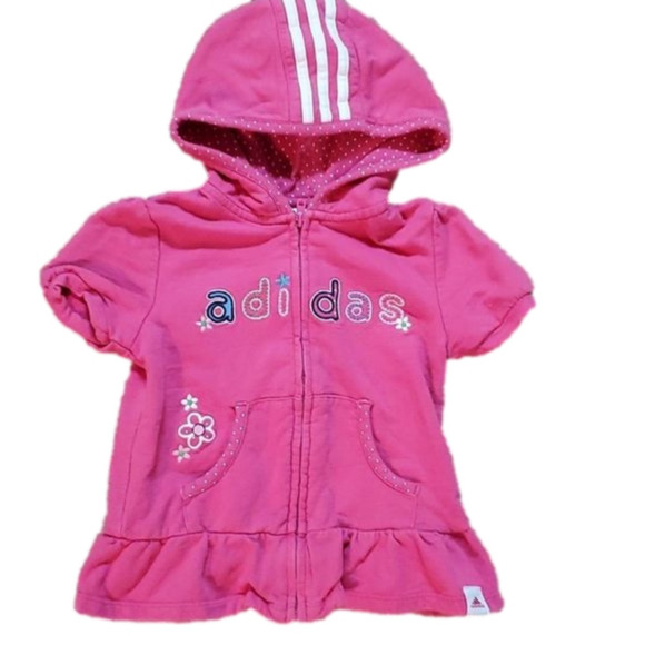Adidas Infant Girls Pink Short Sleeve Zip Front  Hoodie Size 24M - Picture 1 of 10